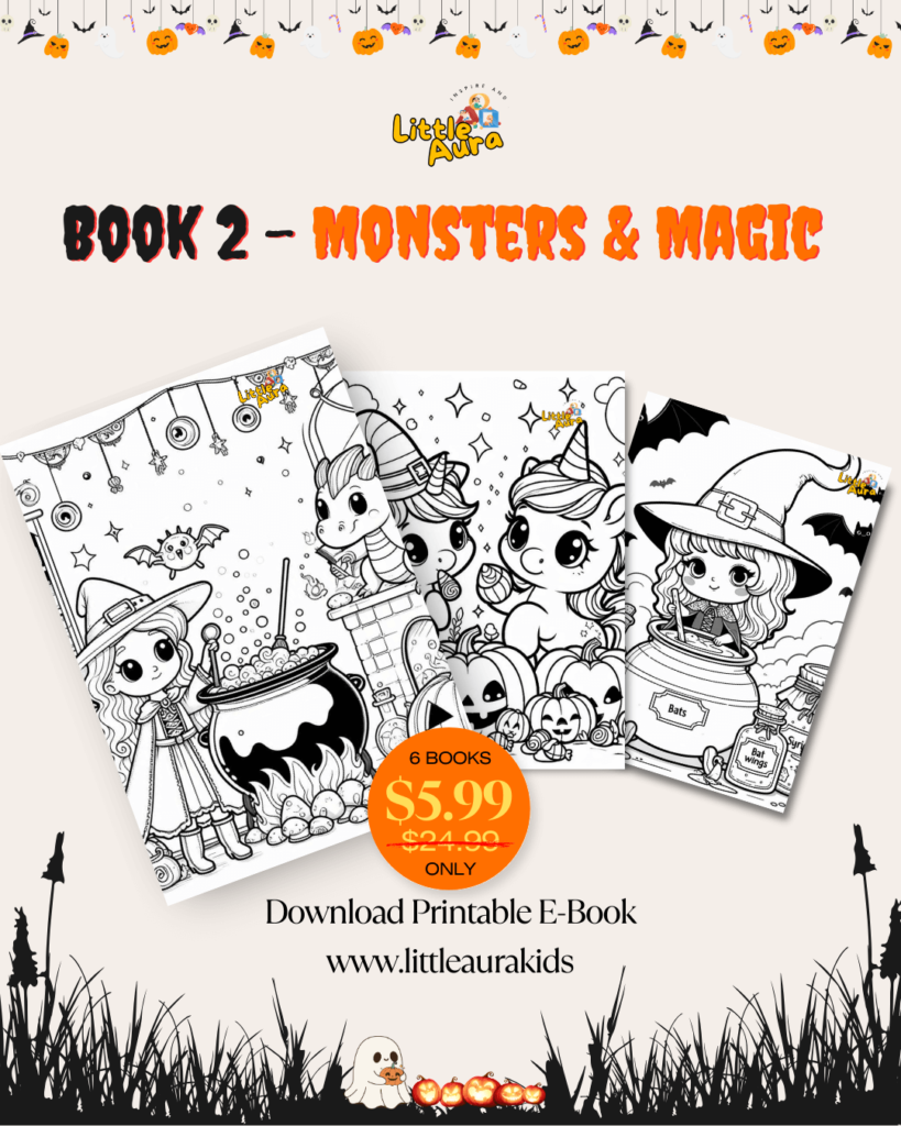 Halloween-themed coloring book designed for kids with simple, large illustrations